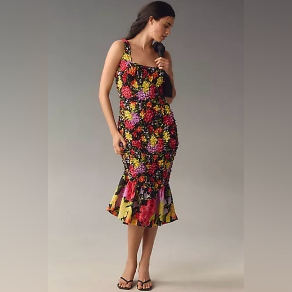 NWT Anthropologie Square-Neck Pebble Smocked Dress Size Large/XL